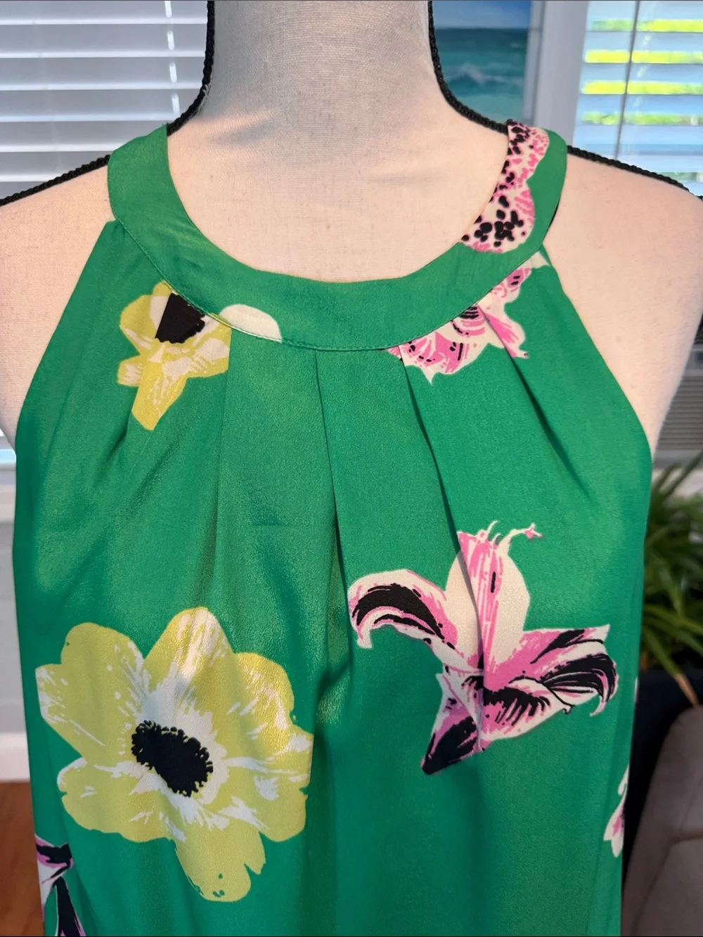 Green Floral Halter Shift Dress
